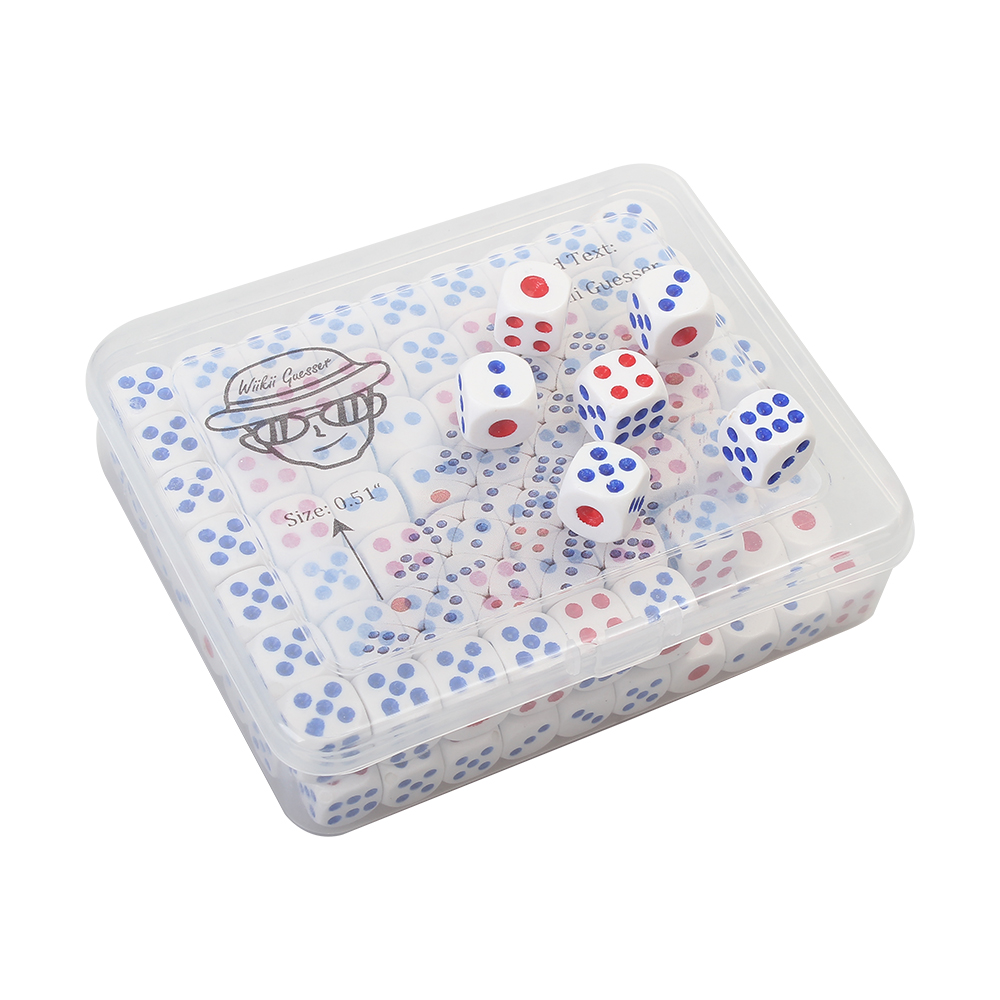 Wiikii Guesser White Dice,126 Pieces Premium Rounded Colorful Dice With Transparent box,Suitablefor Classroom Teaching, Board Games, and Dices Game.