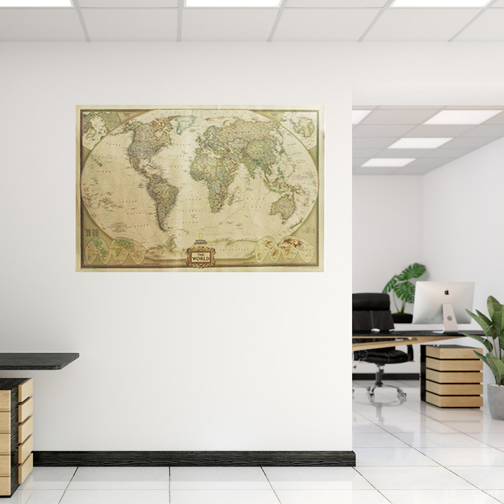 Boxtree Exquisite Kraft paper World Geographical Map - Artful Decor for Home and Office.