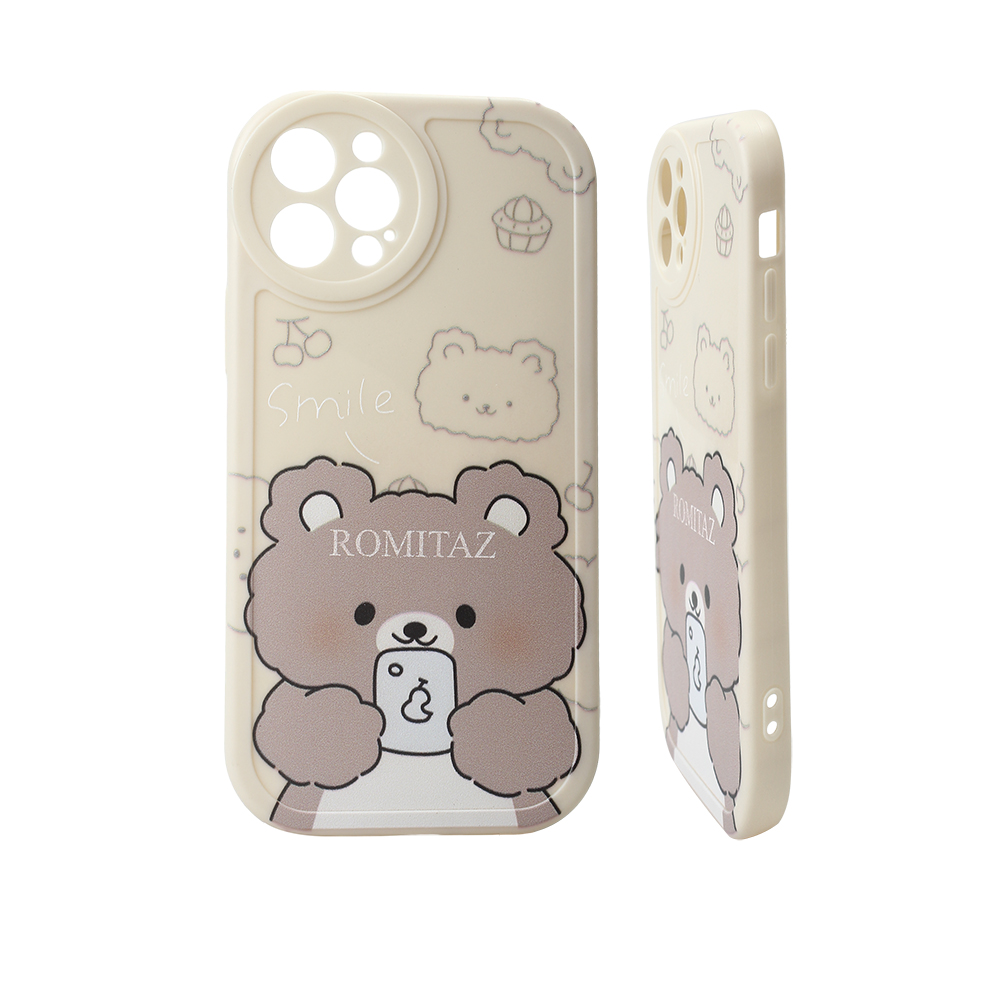 ROMITAZ Cases for Smartphones, Apple 12Pro White Cartoon Bear Pattern Phone Case Soft Silicone Anti Drop