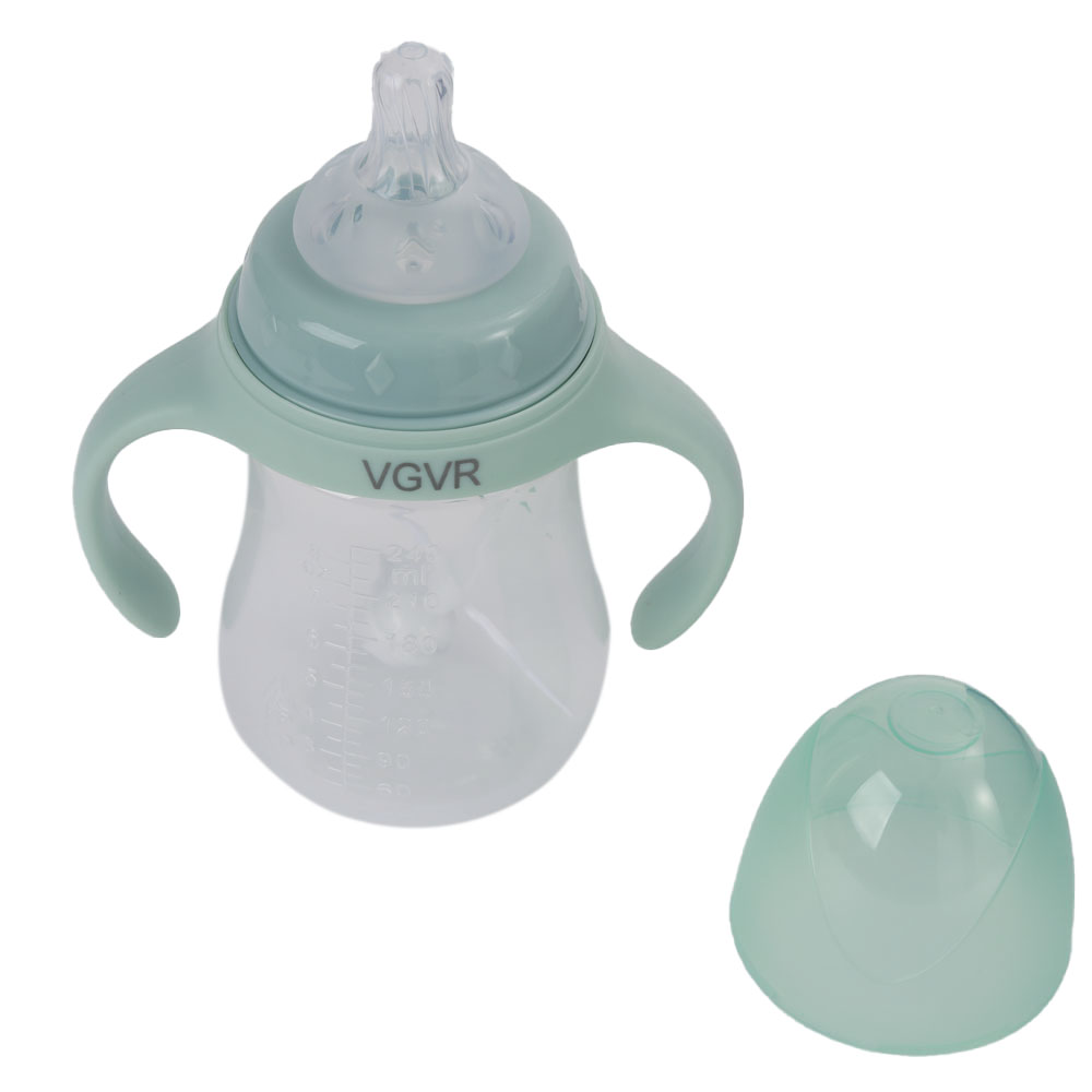 VGVR BABY BOTTLE BABY FEEDING GLASS,240ML NURSING BOTTLE FOR INFANT AND NEWBORN WITH SILICONE HANDLE