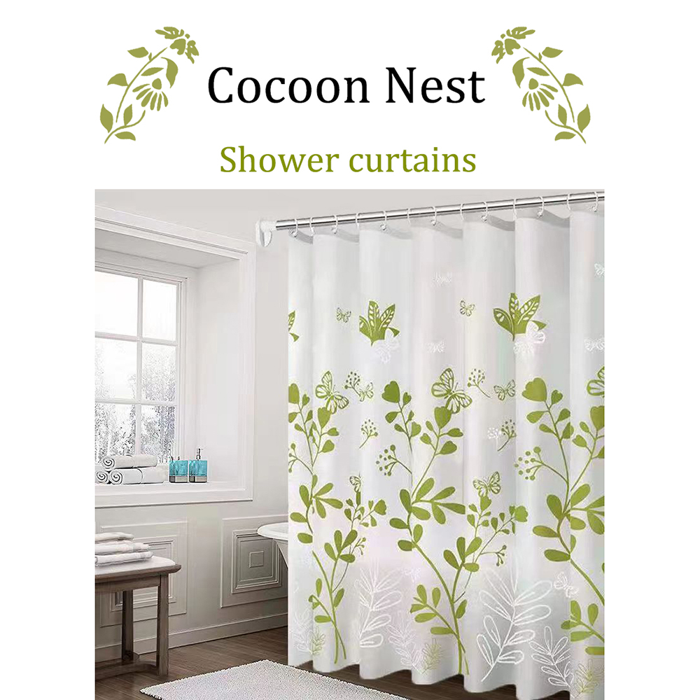Cocoon Nest Flowers & Butterflies Shower Curtain, Waterproof Shower Curtain With 12 Hooks, Decorative Bathroom Accessories