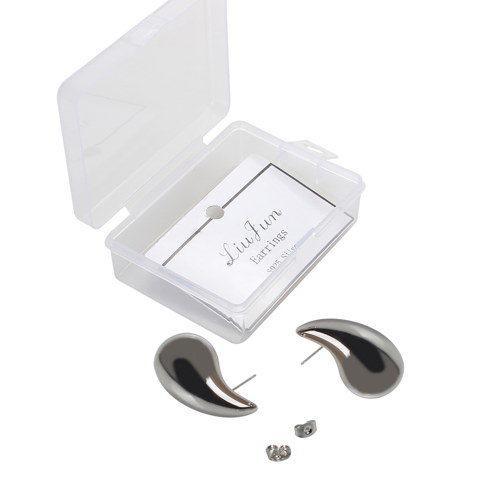 LIU JUN Earrings,Silver Hypoallergenic Earrings,Stainless Steel Glossy Droplet Design Stud Earrings for Women Girls