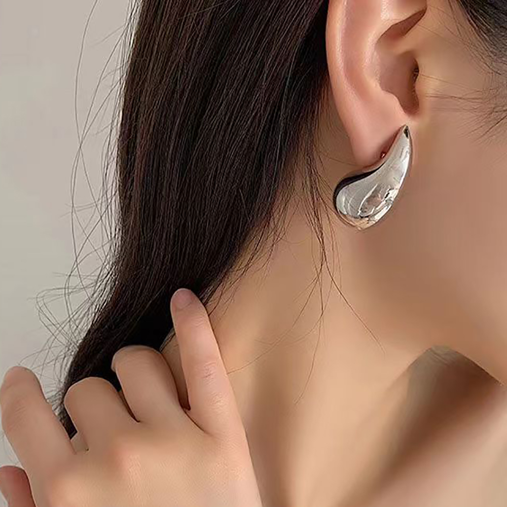 LIU JUN Earrings,Silver Hypoallergenic Earrings,Stainless Steel Glossy Droplet Design Stud Earrings for Women Girls