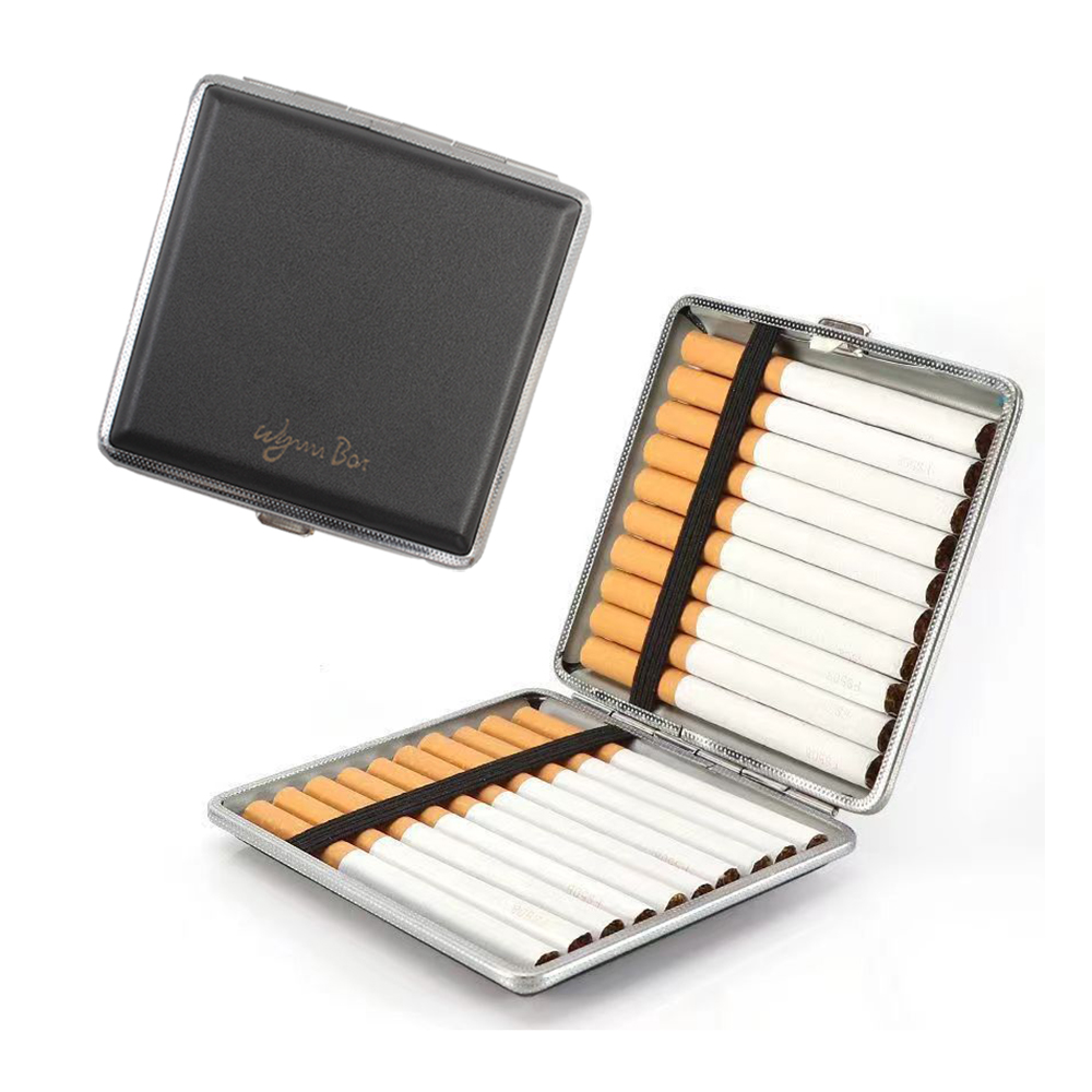 Wynn Bar Stylish Leather Surface Metal Cigarette Box, Portable Cigarette Case For 20 Cigarettes,Suitable For Men and Women