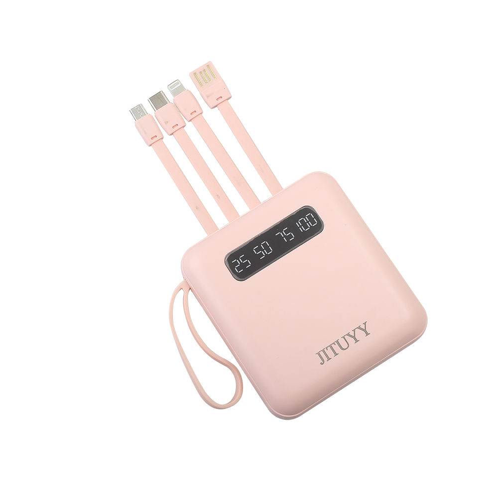JITUYY Portable Power Chargers, 10000mAh Super-Fast Portable USB Charger Bank With Built-In Charging Cable - Compatible With Android & Apple Devices