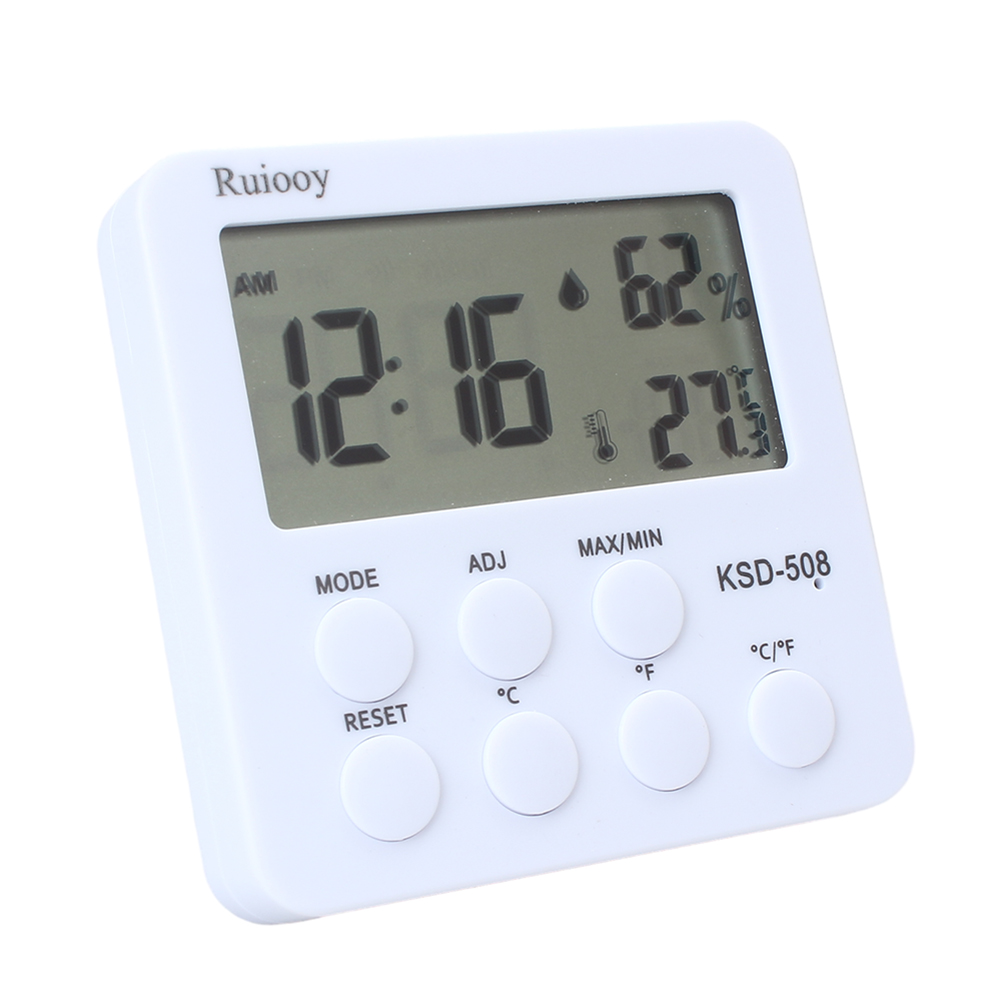 Ruiooy Digital Thermometer Hygrometer,LCD Screen Digital Thermometer Humidity Meter with Clock,Precise Indoor Climate Monitoring