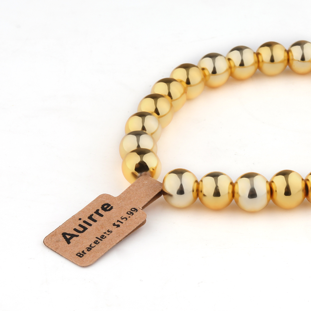 Auirre Bracelets,Gold Bead Bracelets for Women 14K Gold Plated Stretchable Beaded Bracelet Elastic Layered Gold Ball Bracelets