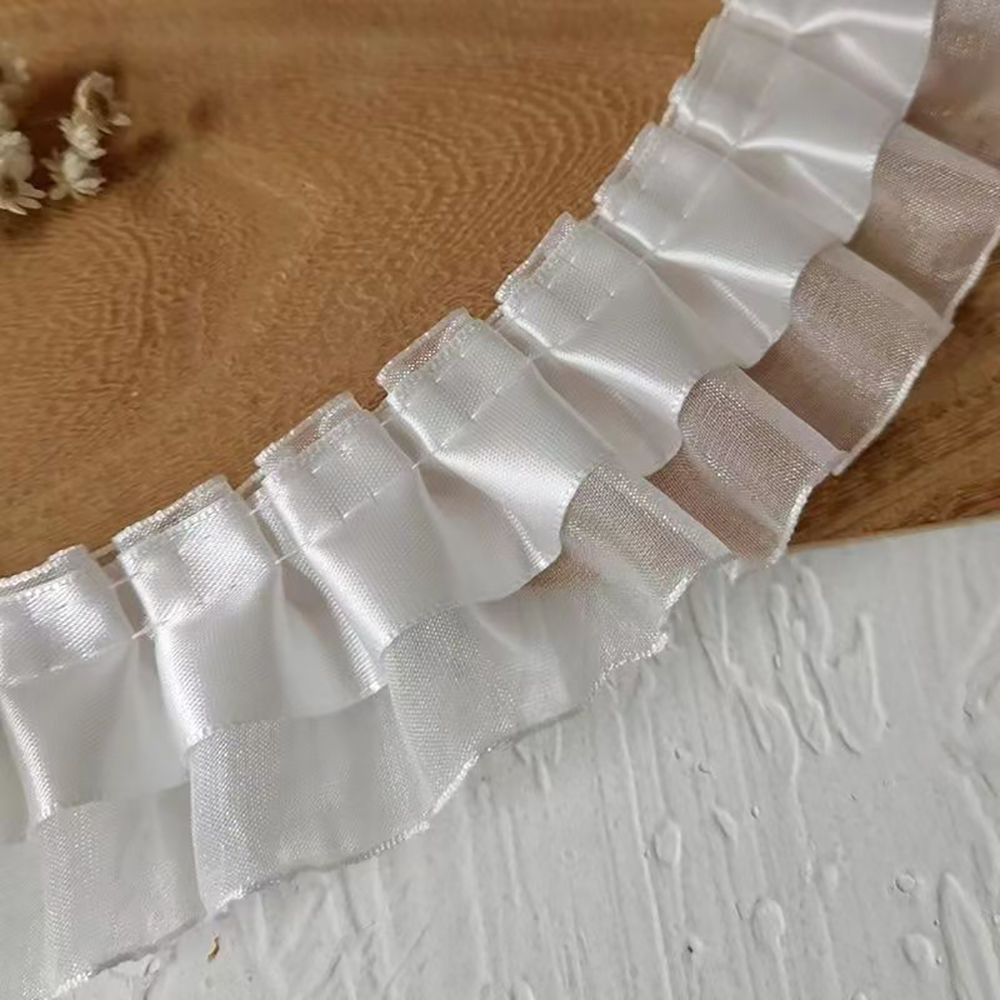 Neuehin Clothing decoration white double-layer chiffon pleated lace with auxiliary three-dimensional handmade DIY princess style