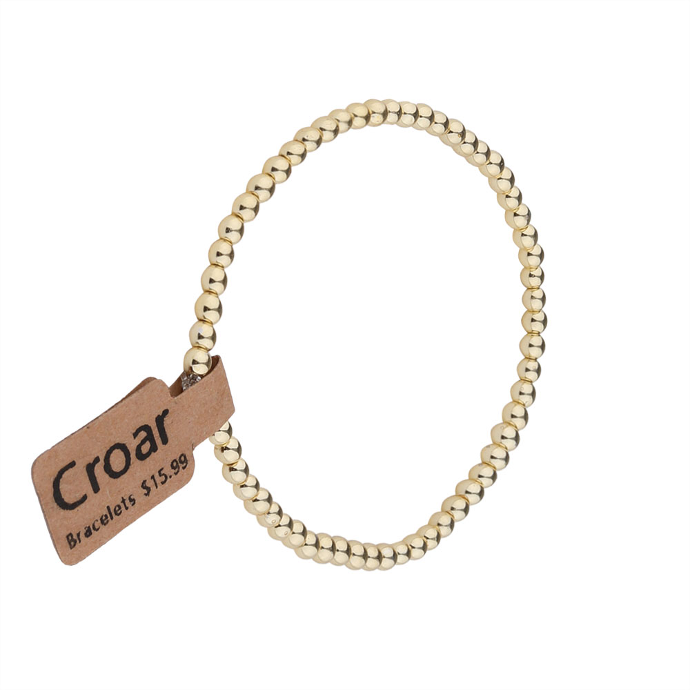 Croar Bracelets，Gold Bead Bracelets for Women 14K Gold Plated Stretchable Beaded Bracelet Elastic Layered Gold Ball Bracelets for Teen Girls