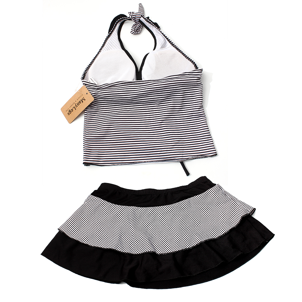 ManyLegs swimsuits,Women's Striped Tankini Skirt Swimsuit Set, 2-Piece