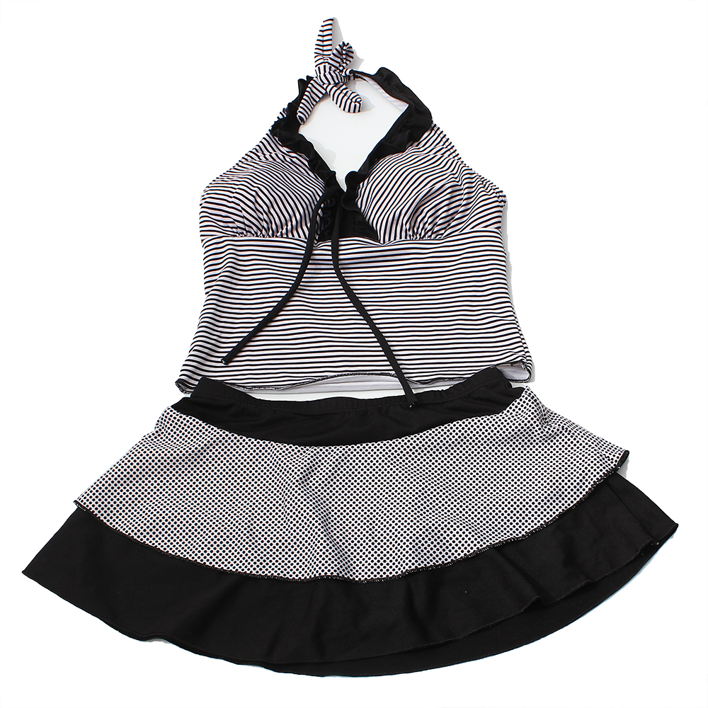 ManyLegs swimsuits,Women's Striped Tankini Skirt Swimsuit Set, 2-Piece