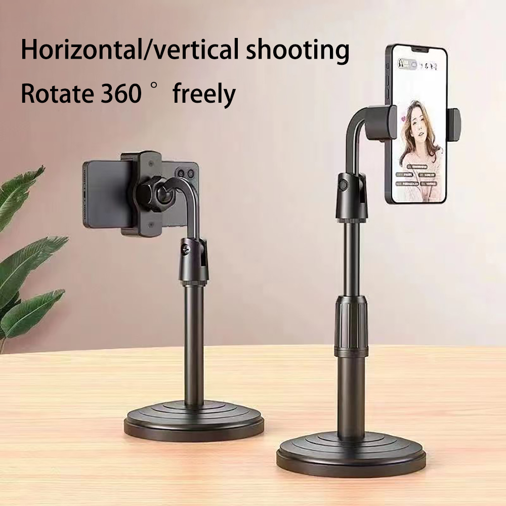 PKQP Mobile Phone Stand with Round Base,Height Angle Adjustable Desktop Phone Holder for Every Smartphone,Recording, Video Online Conferences