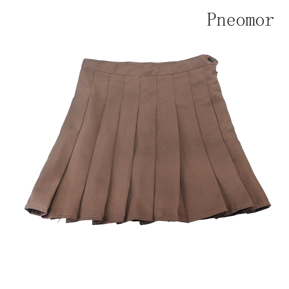 Pneomor Solid Pleated Skirt, Half Skirt Short Skirt A-Line Uniform Mini Skirt, Women's Clothing
