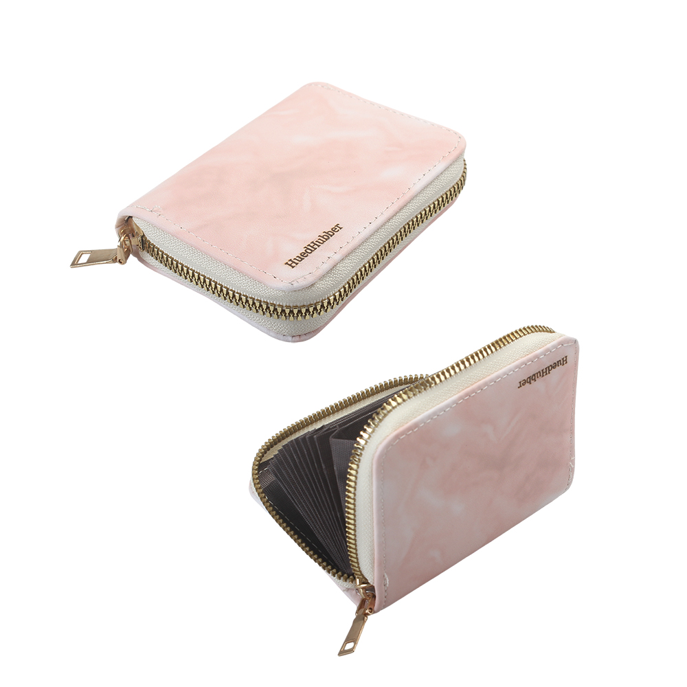 HuedHubber Credit card holder and bank card holder with zipper, compact mini change card holder
