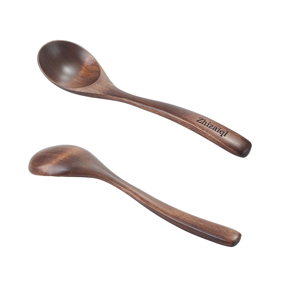 Zhizaiql Wooden cooking spoon, long handled spoon, food grade for eating and drinking soup spoon(6.8inch)