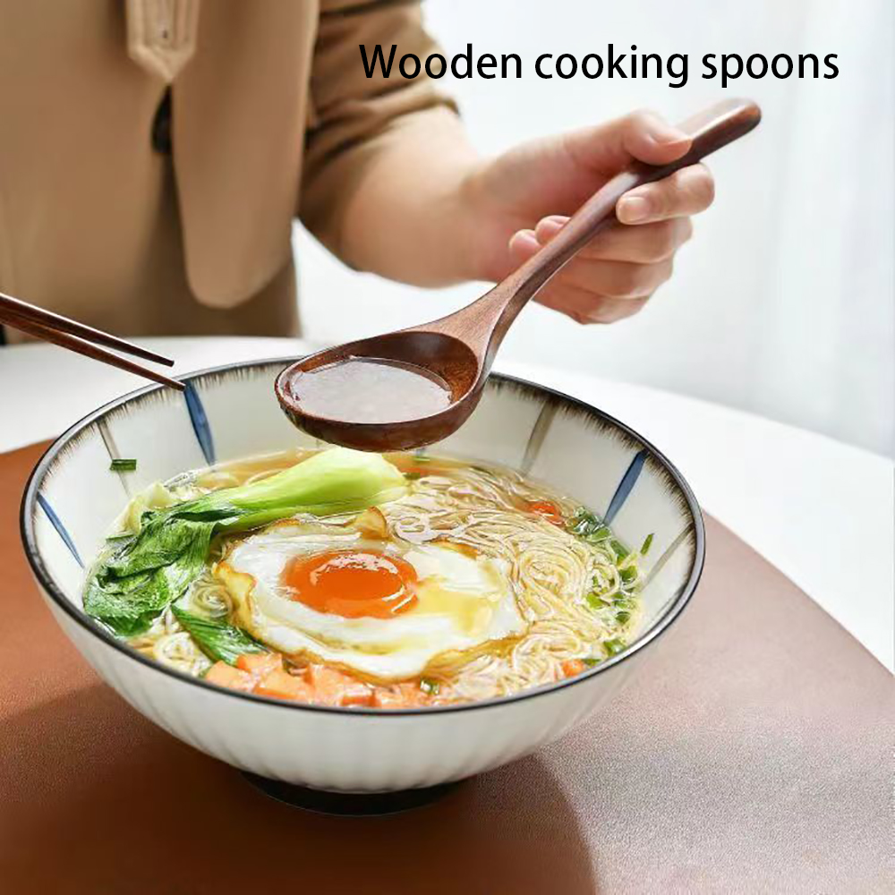 Zhizaiql Wooden cooking spoon, long handled spoon, food grade for eating and drinking soup spoon(6.8inch)