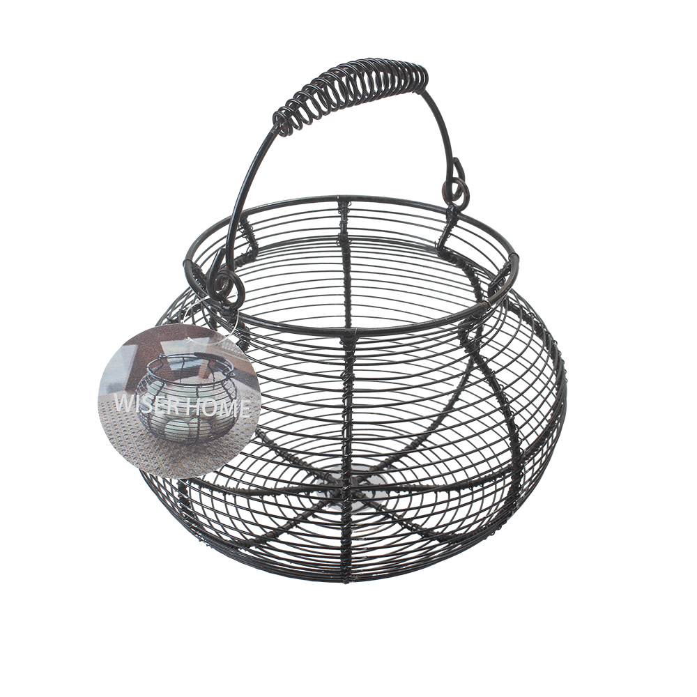 WISER HOME Household basket, Round Wire Basket,hand-held basket for Gathering Fresh Eggs, Fruits, and Vegetables