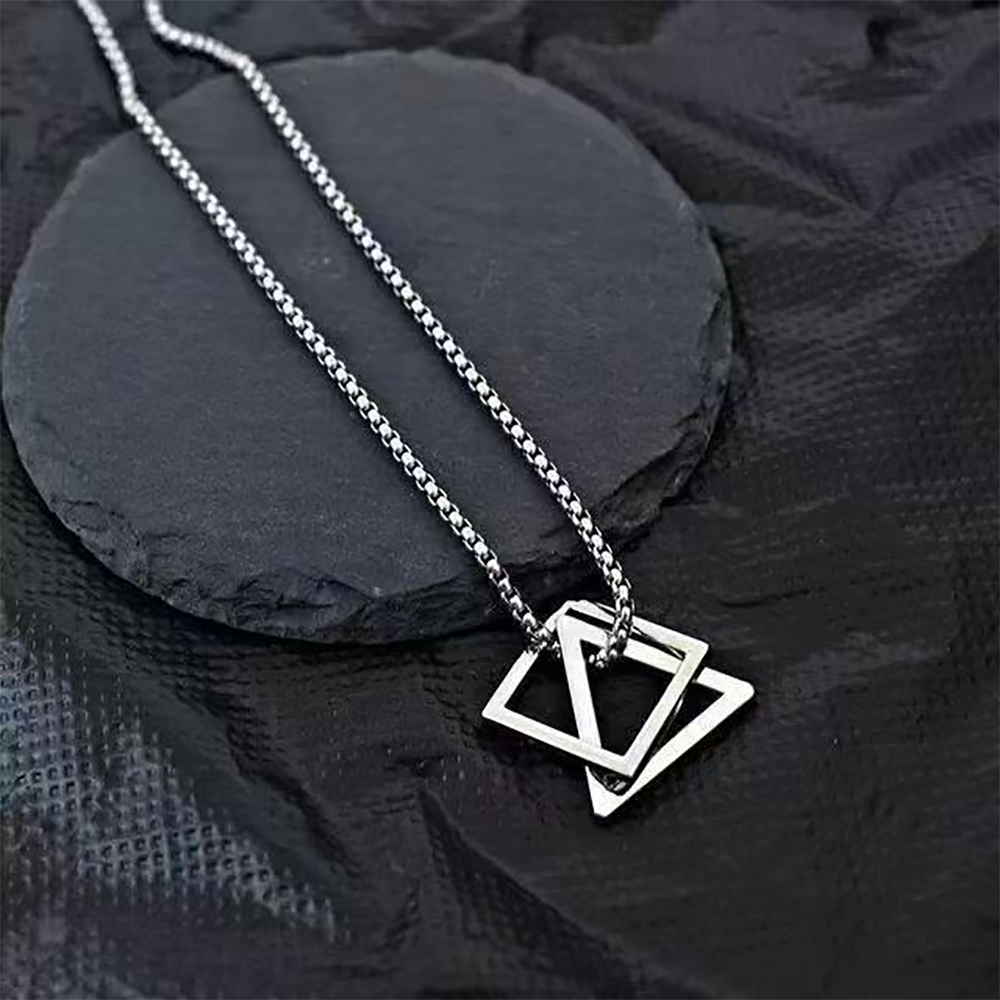 FIFATA Stainless Steel Two-in-One Geometric Square Necklace,Fashion Accessory Necklace, Not Easy to Fade,Waterproof and Durable
