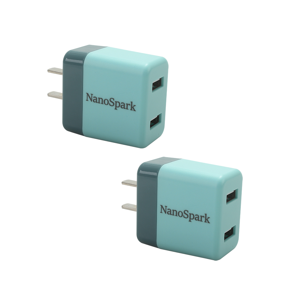NanoSpark USB charging port, phone charger, dual port plug suitable for Apple/Android(2 Pack)