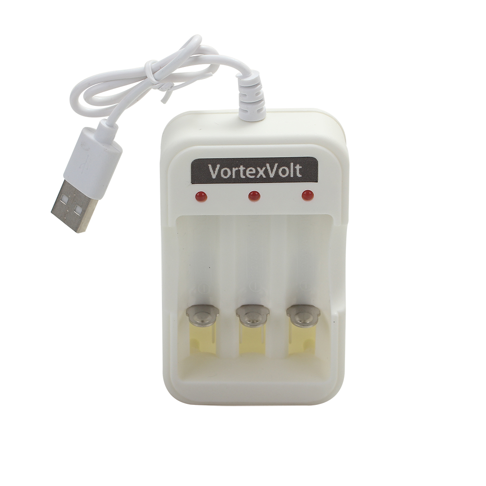 VortexVolt Battery charge devices, USB Input 3 Independent Slot,Battery Chargers for AA AAA Ni-MH Rechargeable Batteries