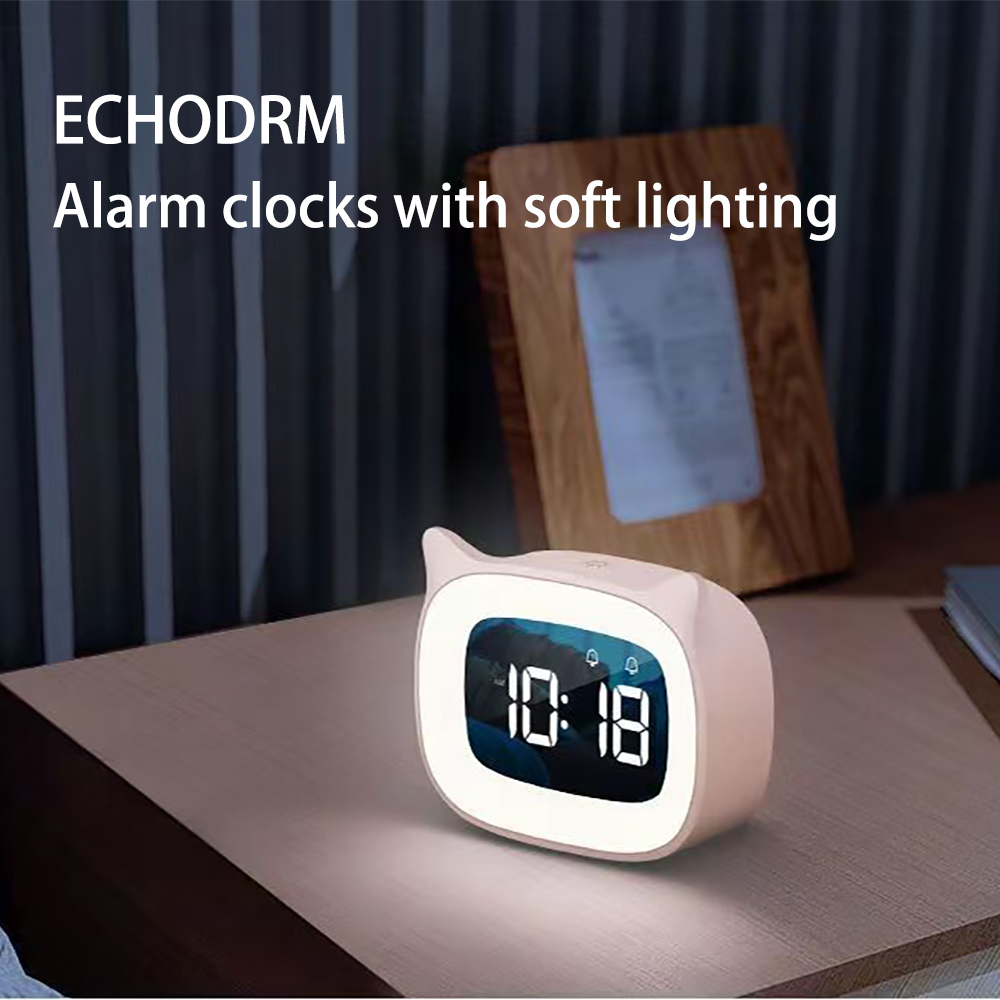 ECHODRM Alarm Clock Cartoon Children's Intelligent Alarm Clock Night Light Clock Plug in Mute