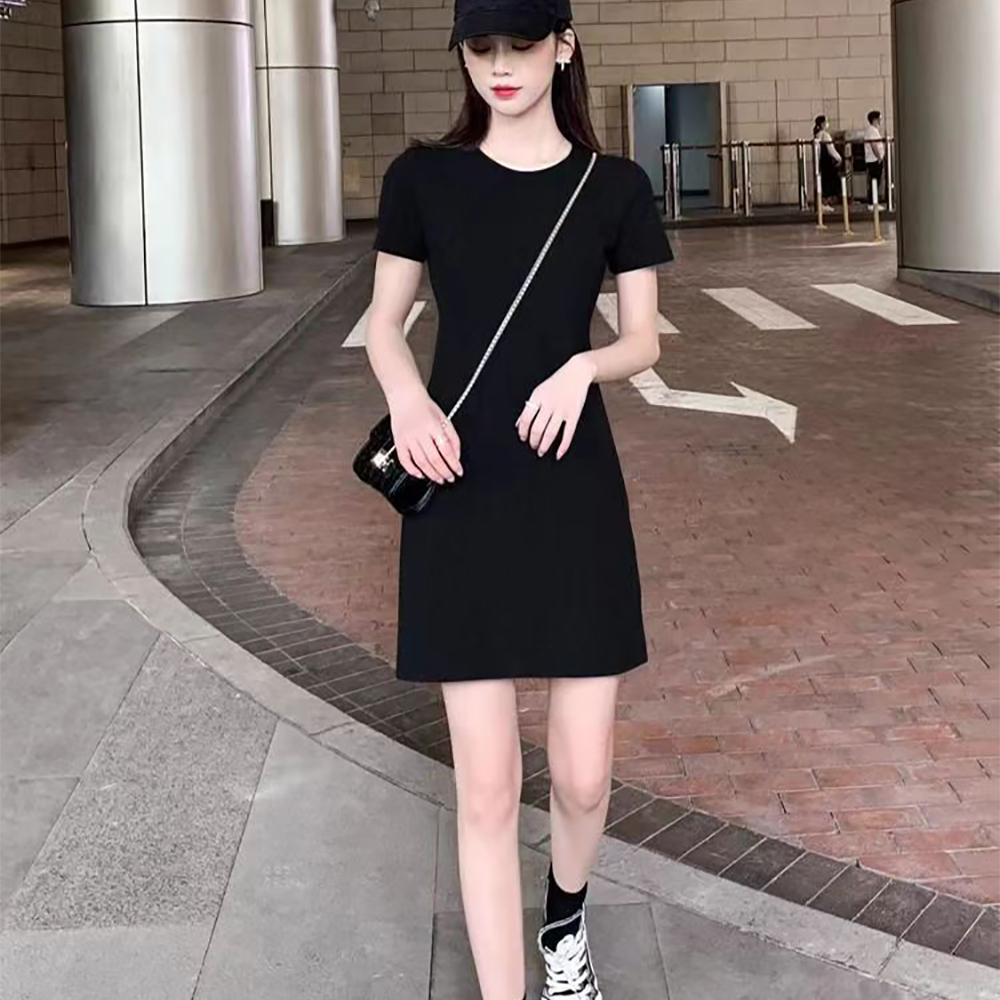 beizhou Summer dress black versatile slim fit pure cotton casual style