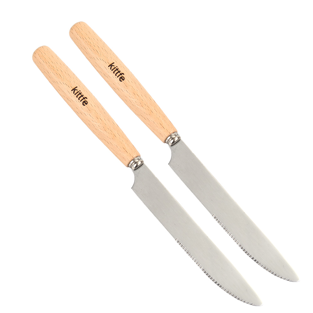 Kittfe 2-Pack Table knives,Wood Handle Stainless Steel Dinner Knives.