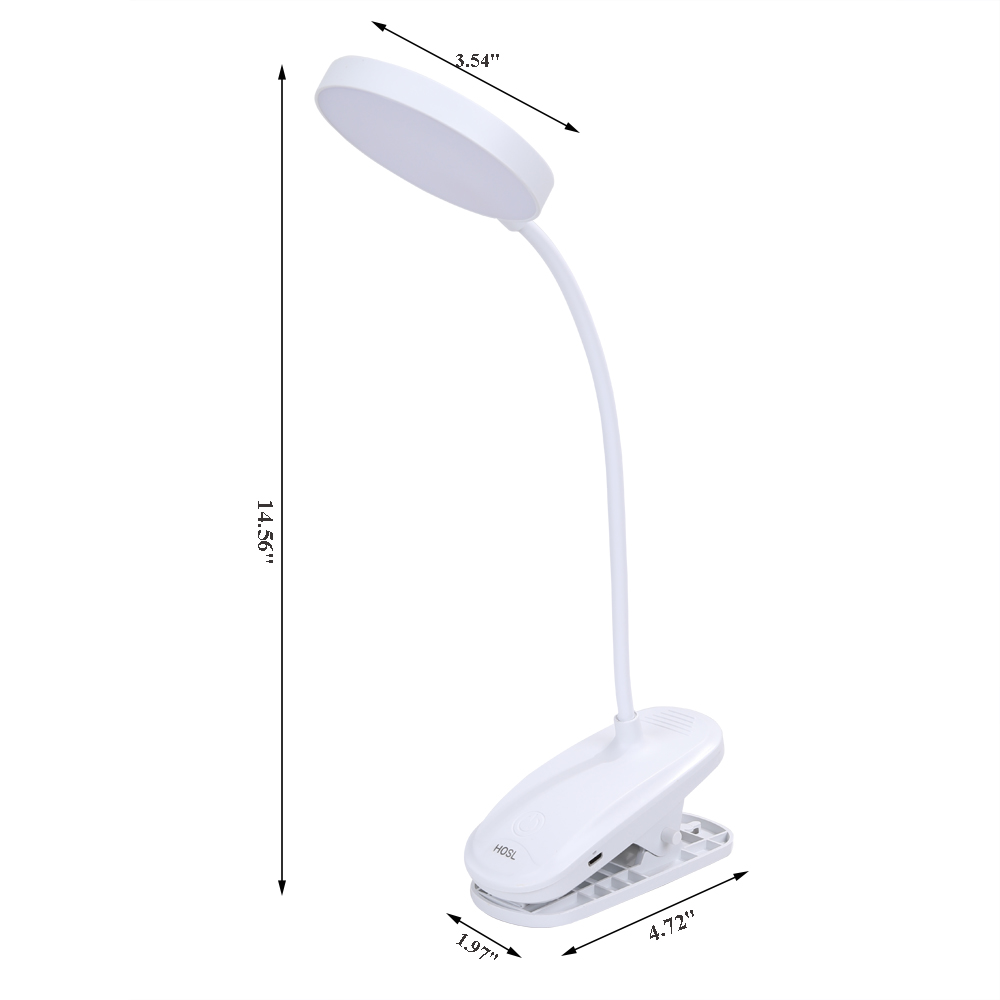 HOSL Rechargeable Clip-on LED Clip Reading Light with USB Charging Cable, 360° Rotation, 3 Color Temperature, Extra Bright Portable Task Lamp for Reading.
