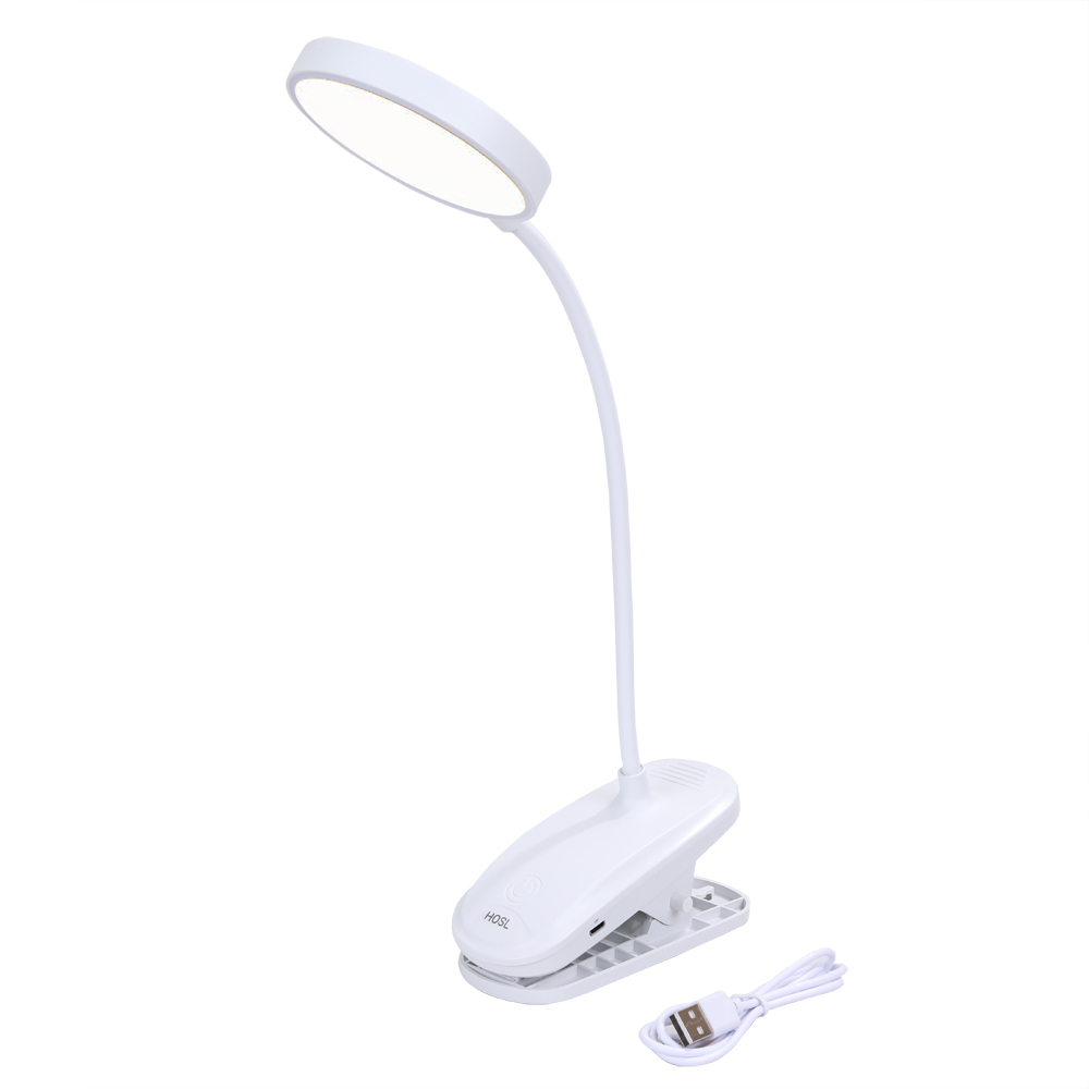 HOSL Rechargeable Clip-on LED Clip Reading Light with USB Charging Cable, 360° Rotation, 3 Color Temperature, Extra Bright Portable Task Lamp for Reading.