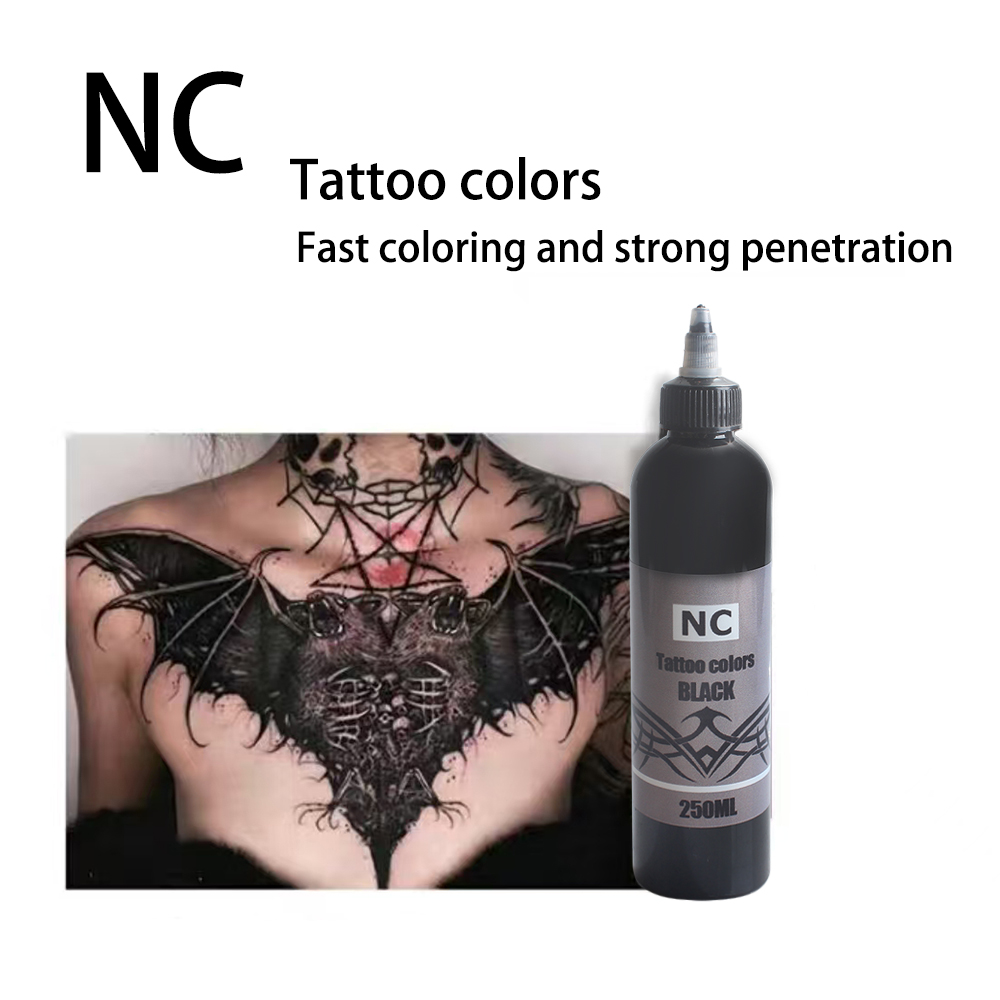 NC 250ml Tattoo Ink, Rich Hue, Quick Healing, Pigment Not Fading, Easy To Apply,Acrylic-Free, Water Based Tattoo Color (Black )