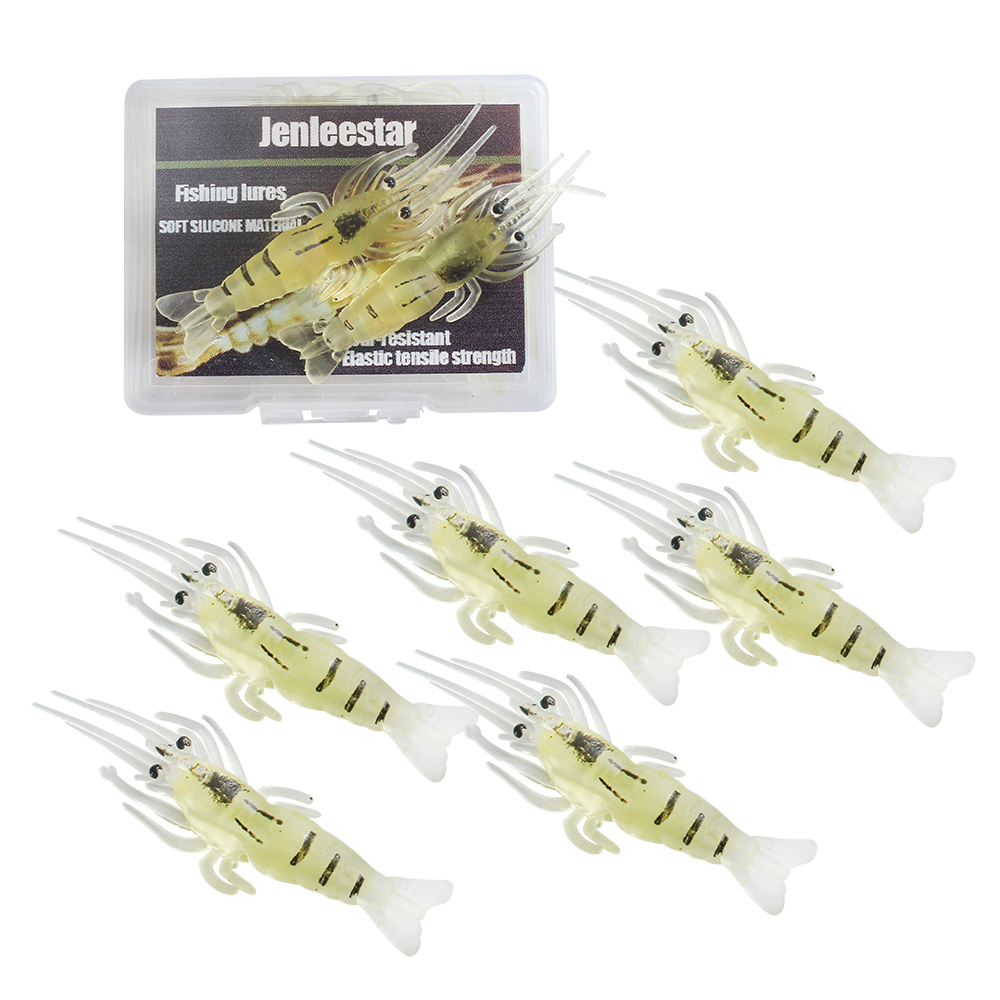 Jenleestar Fishing bait, shrimp simulation, grass shrimp, silicone soft bait, night light version