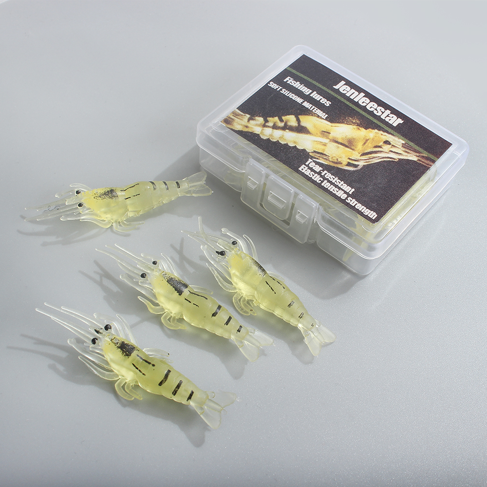 Jenleestar Fishing bait, shrimp simulation, grass shrimp, silicone soft bait, night light version