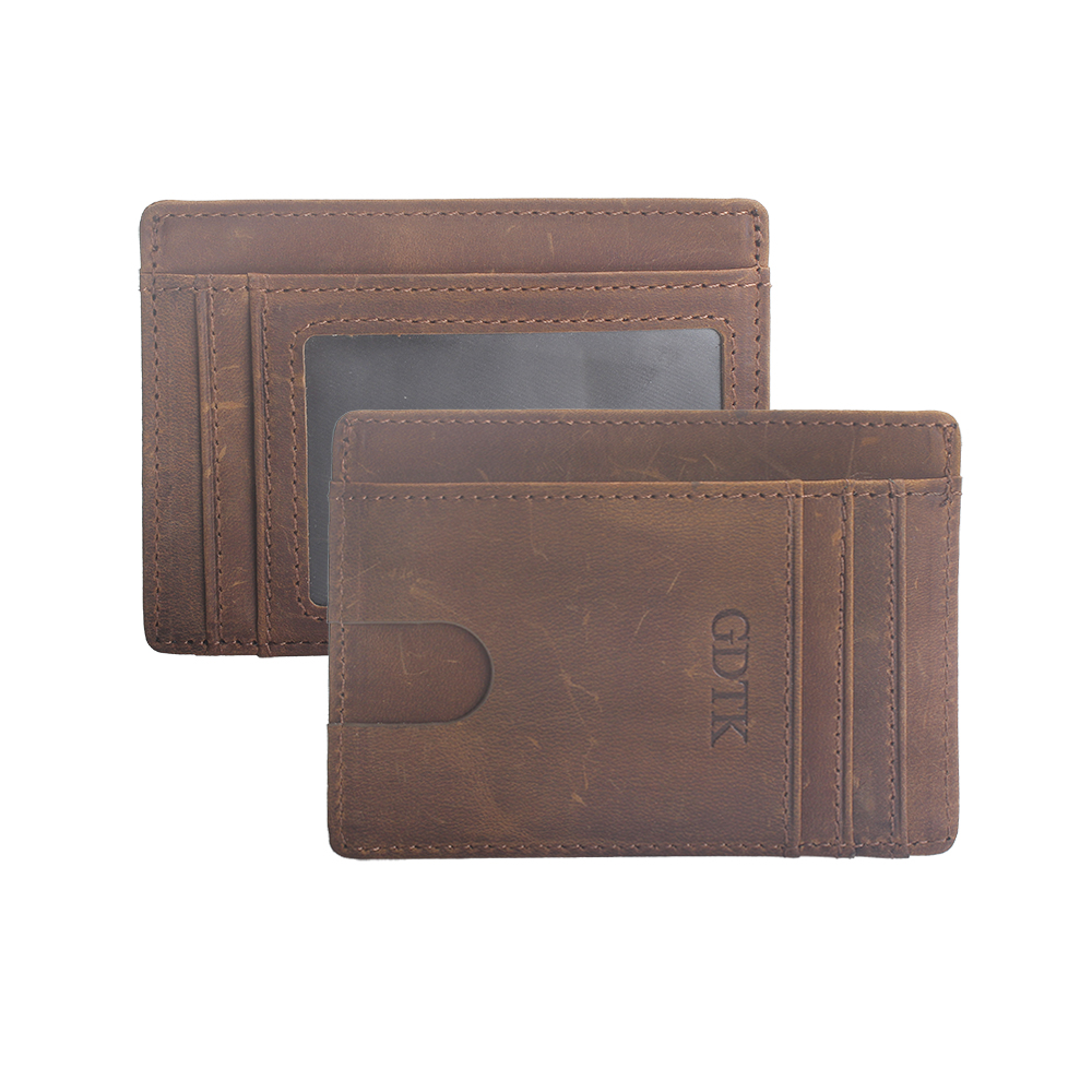 GDTK Card Wallet,Leather Card Holder,Minimalist Wallet - Card Cases with ID Window for Men Women (Brown)