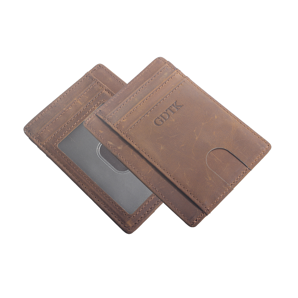 GDTK Card Wallet,Leather Card Holder,Minimalist Wallet - Card Cases with ID Window for Men Women (Brown)