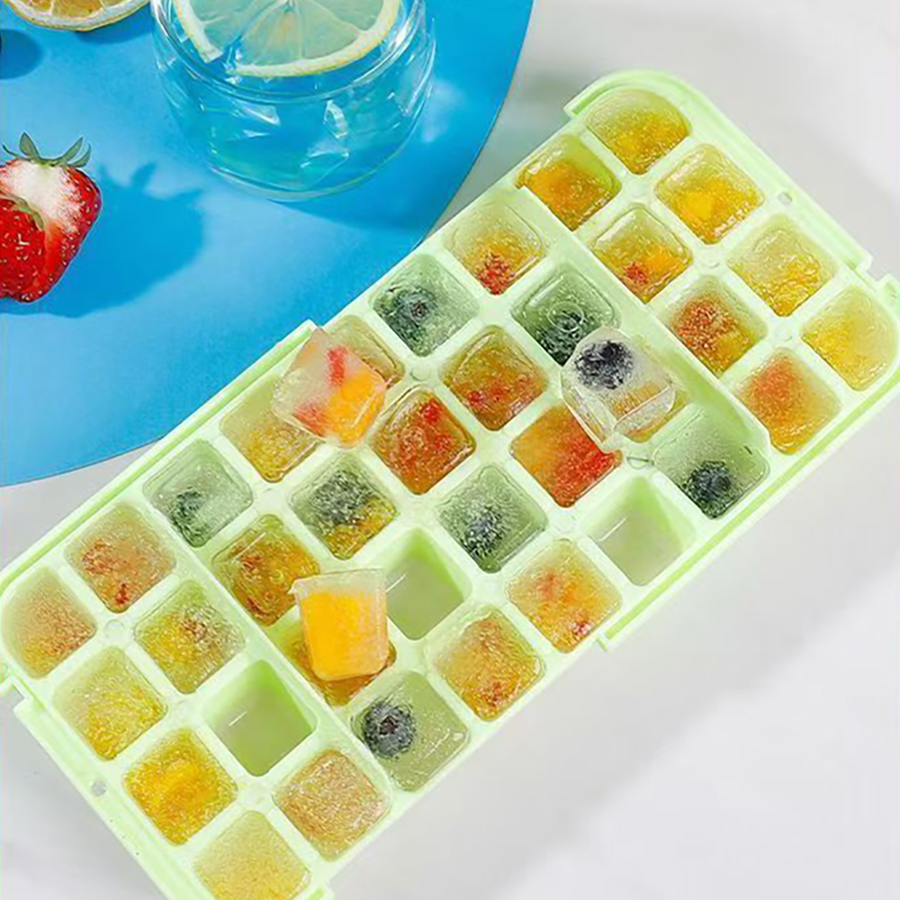 TPBEAT Ice boxes, 32 grids food grade ice making mold, silicone material, household ice tray with lid, ice making box