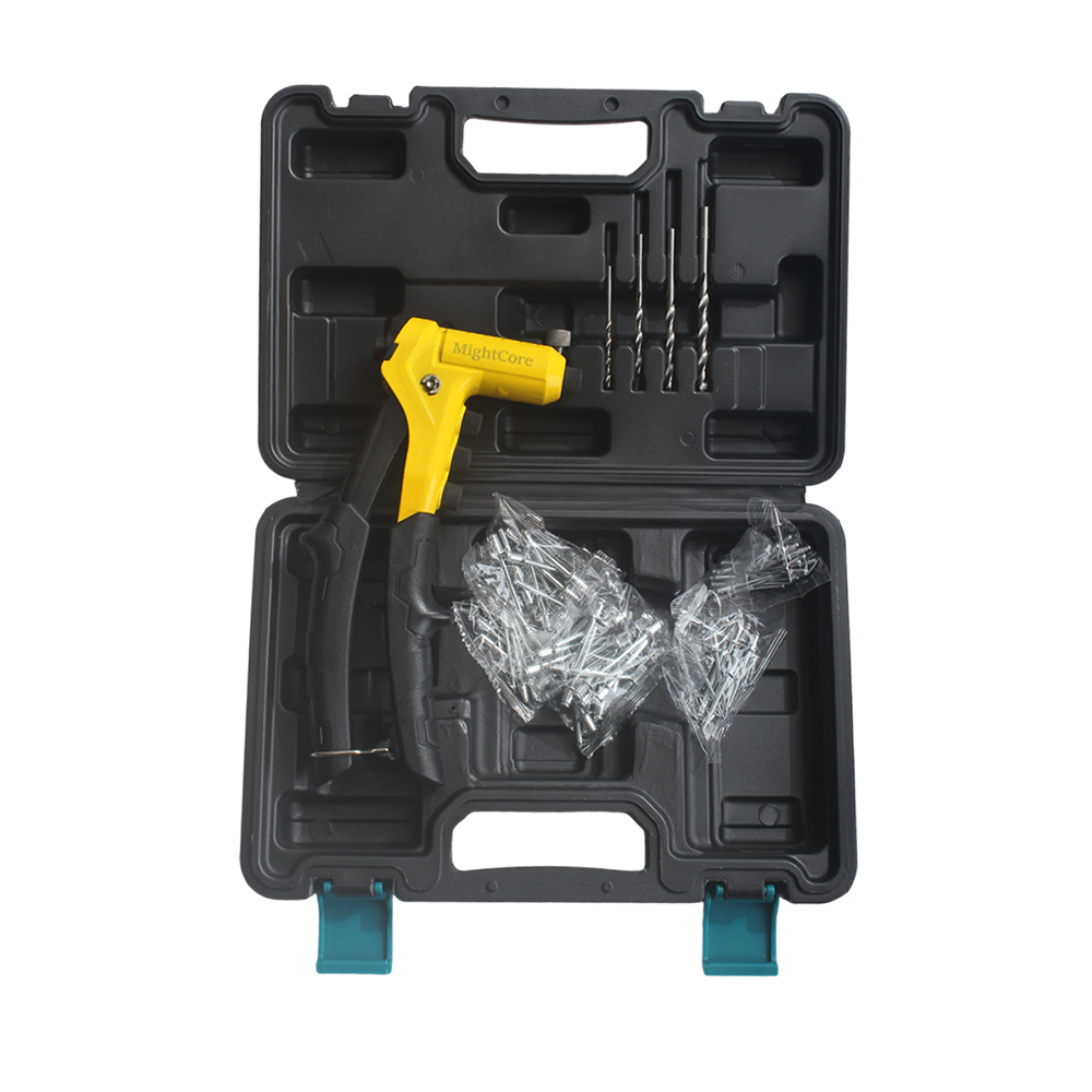 MightCore Rivet Guns,Manual Riveting Tool with 40 Rivets for Metal, Includes 4 Drill Bits, 4 Tool-Free Interchangeable Heads, Storage Case,for Plastic, Metal, Leather