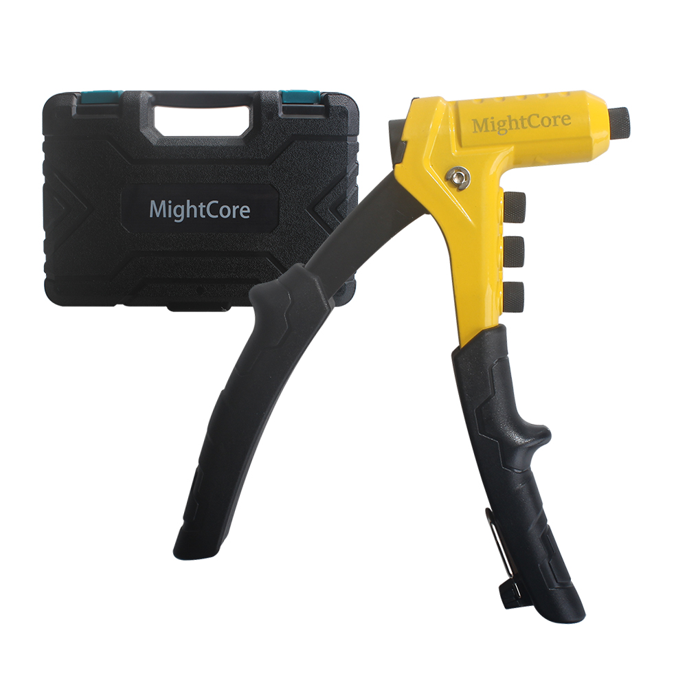 MightCore Rivet Guns,Manual Riveting Tool with 40 Rivets for Metal, Includes 4 Drill Bits, 4 Tool-Free Interchangeable Heads, Storage Case,for Plastic, Metal, Leather