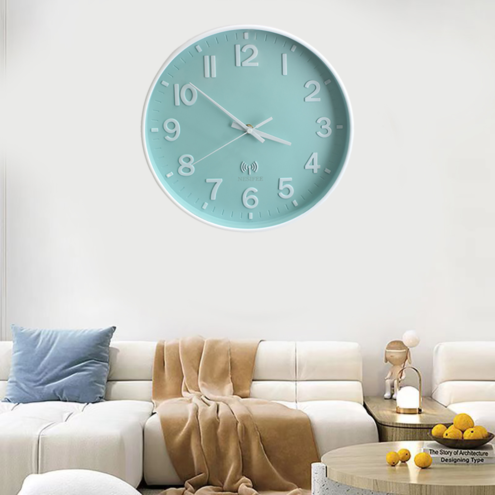 NESIFEE 14" wall clock, silent clock, plastic wall clock, living room electronic wall clock