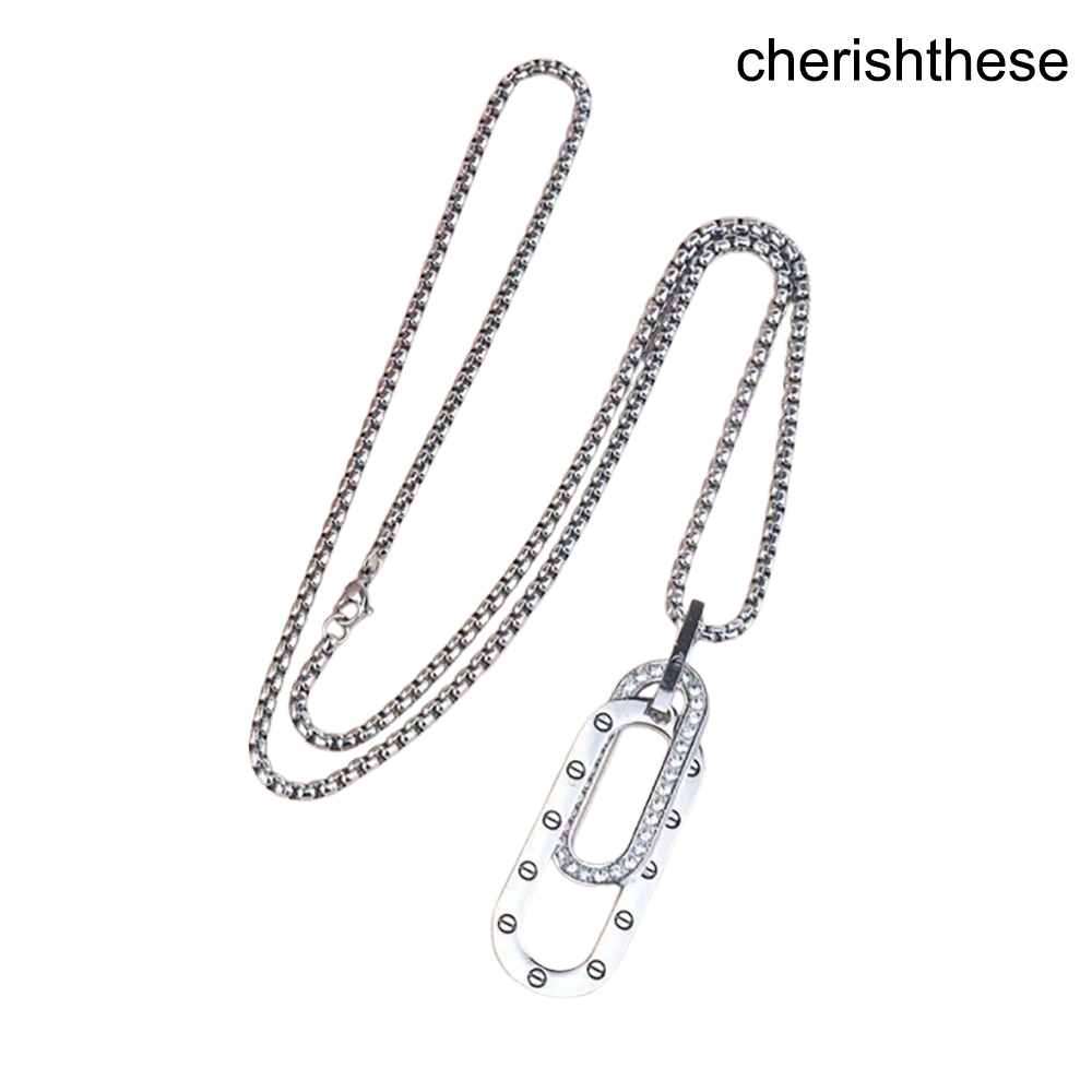 Cherishthese Titanium Steel Necklace,Lnterlocking Pendant Necklaces with Cubic Zirconia for Women and Men