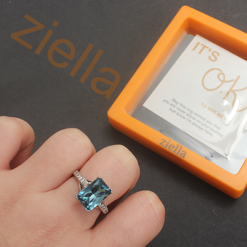 Ziella Ring,Titanium Steel Blue Gemstone Set Diamond Ring for Women