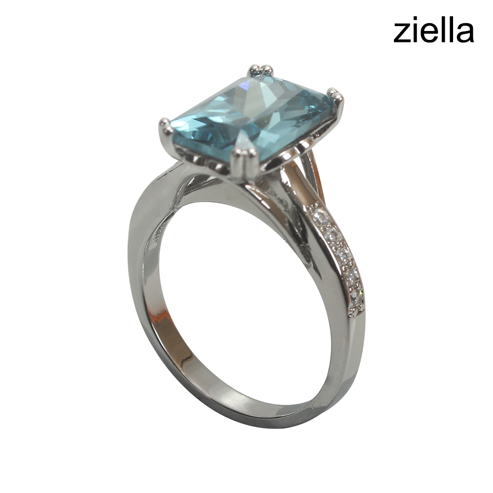 Ziella Ring,Titanium Steel Blue Gemstone Set Diamond Ring for Women