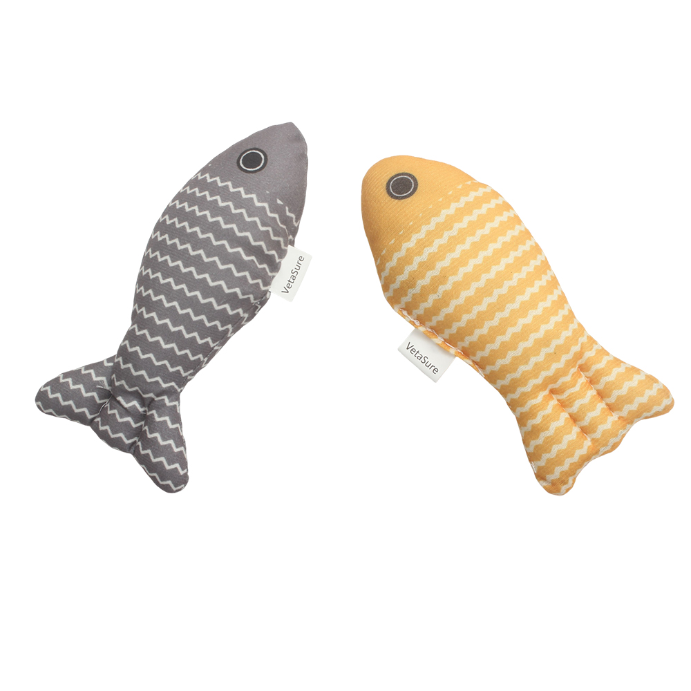 VetaSure Cat Toys Fish, 2 Pcs Soft Linen Cat Catnip Toys, Interactive Kitten Exercise Kicker Toys for Indoor 7.8 Inches