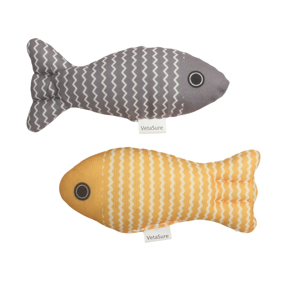 VetaSure Cat Toys Fish, 2 Pcs Soft Linen Cat Catnip Toys, Interactive Kitten Exercise Kicker Toys for Indoor 7.8 Inches