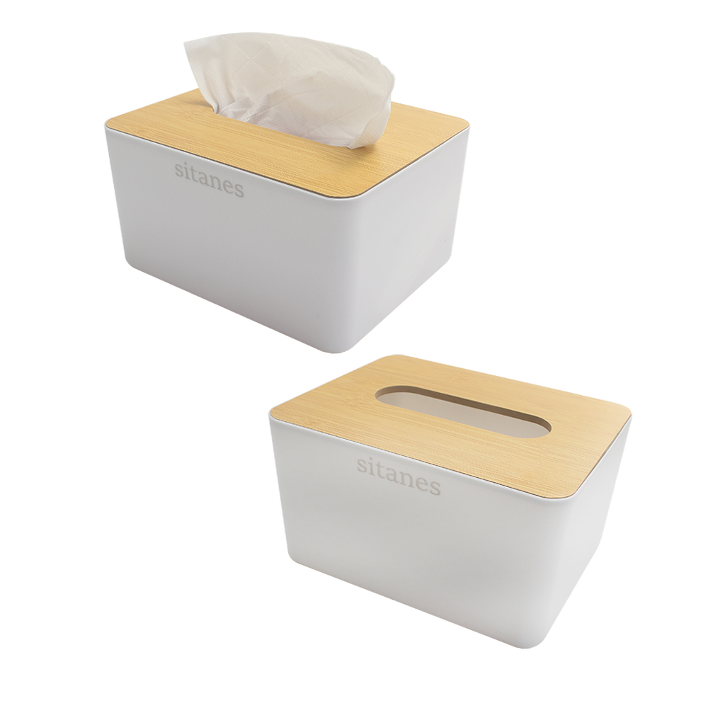 Sitanes Boxes for Dispensing Paper Towels for Household Use,Stylish Tissue Dispenser with Bamboo Lid for Living Room Bedroom Table, White