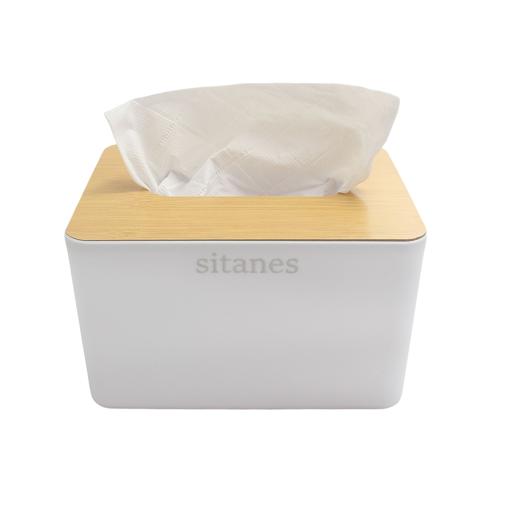 Sitanes Boxes for Dispensing Paper Towels for Household Use,Stylish Tissue Dispenser with Bamboo Lid for Living Room Bedroom Table, White