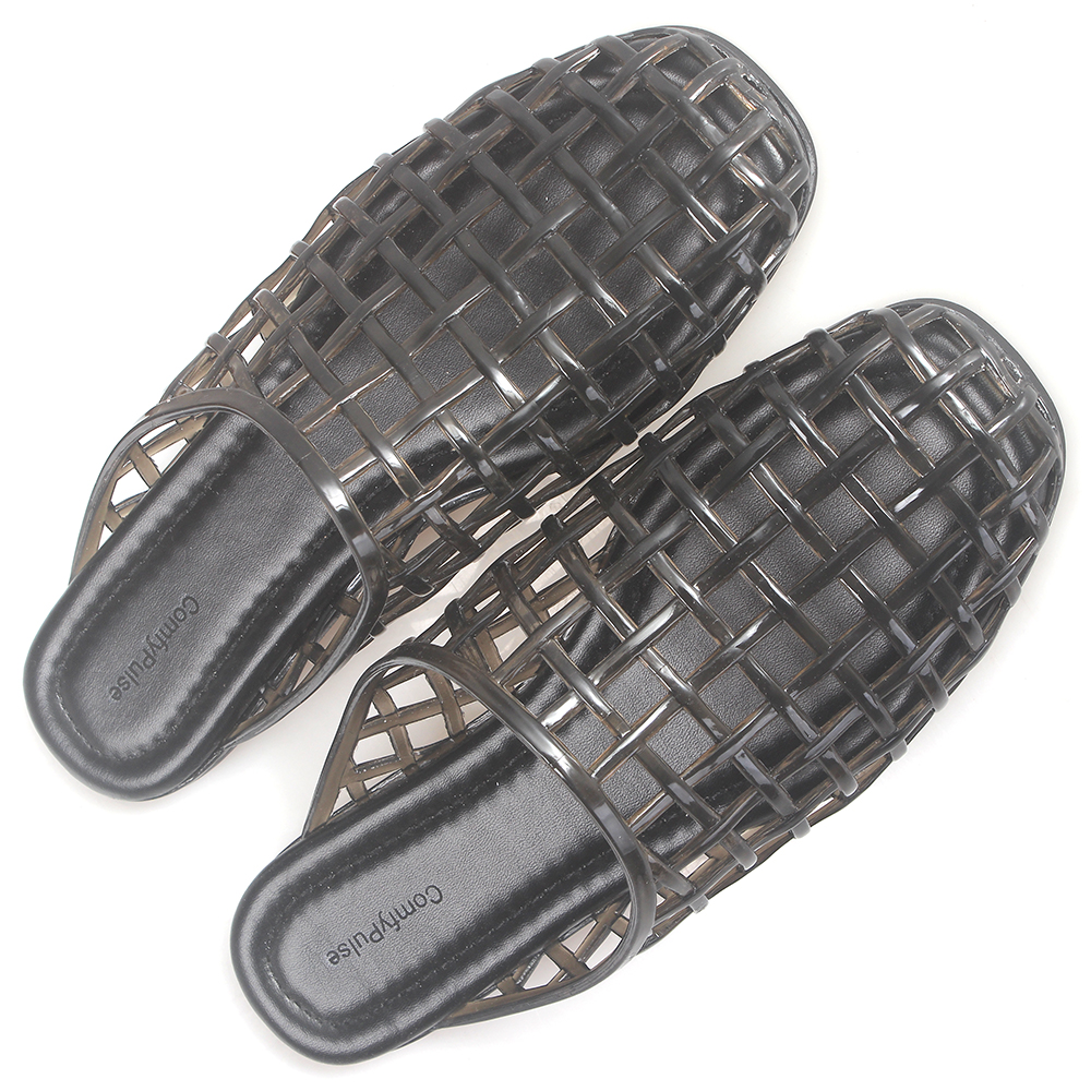 Comfypulse Women's Clear Hollow Mesh Jelly Slides - Non-Slip Slip-On Round Toe Sandals, Comfort Flat Shoes for Summer Beach & Daily Wear Comfypulse Women's Clear Hollow Mesh Jelly Slides - Non-Slip Slip-On Round Toe Sandals, Comfort Flat Shoes for Summer Beach & Daily Wear