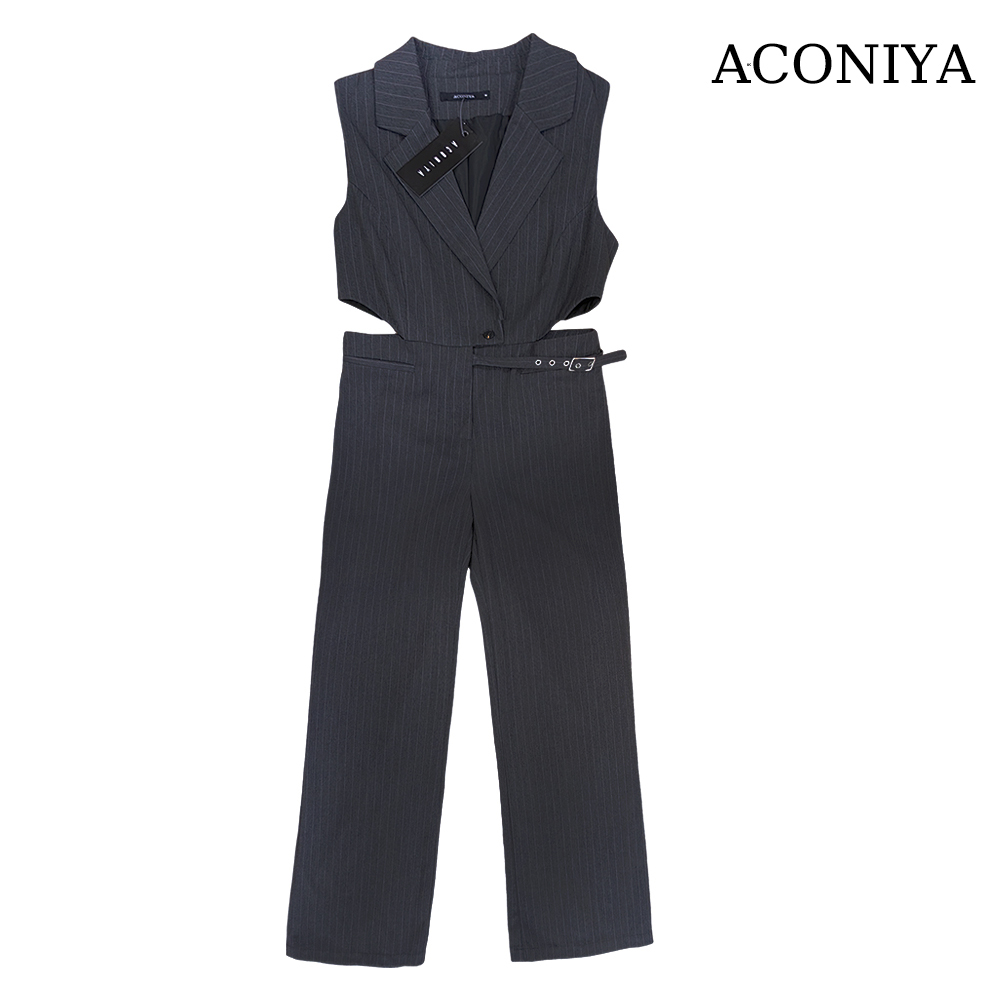 ACONIYA Jumpsuits,Women's Sleeveless Pinstripe Sleeveless Wide Leg Jumpsuit With Pockets ACONIYA Jumpsuits,Women's Sleeveless Pinstripe Sleeveless Wide Leg Jumpsuit With Pockets