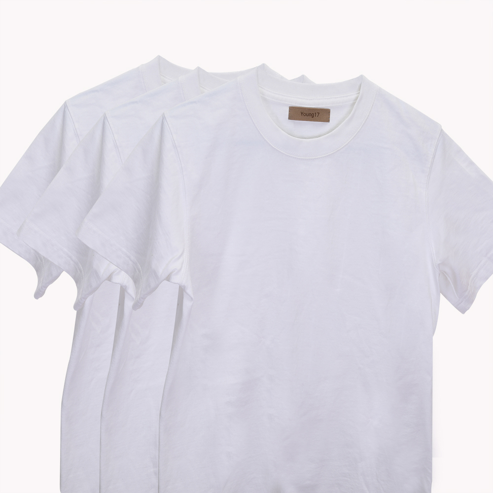 Young17 Pure white T-shirt 100% cotton solid color loose bottomed shirt for men and women