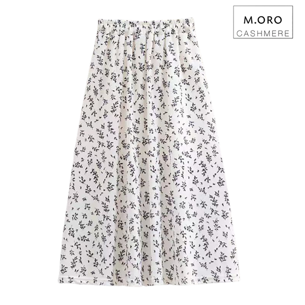 M. ORO CASHMERE Women's Floral Print Skirts,Casual Loose A-Line Elastic Waist Pleated Maxi Skirt M. ORO CASHMERE Women's Floral Print Skirts,Casual Loose A-Line Elastic Waist Pleated Maxi Skirt