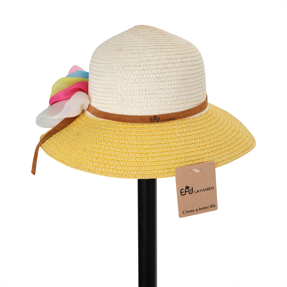 EAUlayamen Straw hat sunscreen shade hat color matching flower princess hat summer beach hat